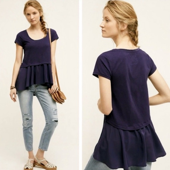 Anthropologie | Postmark | Purple High Low Peplum Short Sleeve Tee - Picture 1 of 8